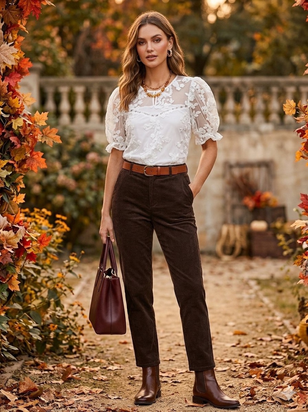 Laundry By Shelli Segal White Floral Embroidered Lace Puff Sleeve Blouse